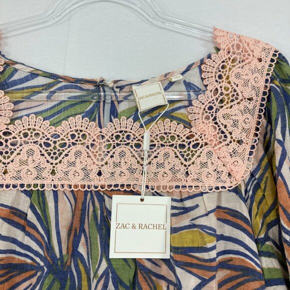New Zac & Rachel XL Colorful Lace Detail Square Neck Cottgecore Feminine Blouse - Picture 3 of 10